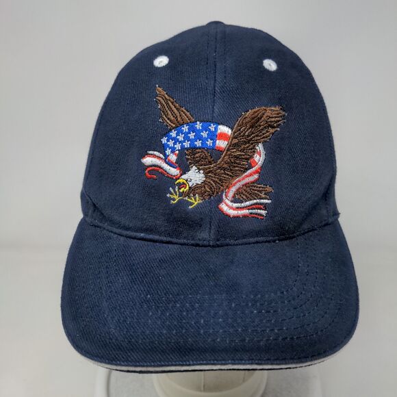 American Eagle Strapback Hat Blue One Size Embroidered Patriotic 6 Panel - Picture 2 of 7